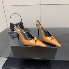 YSL 25S SLINGBACK HIGH HEELS 90 MM IN DARK ORANGE LAMBSKIN WITH GOLD HARDWARE STYLE 4