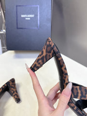 YSL 25S JILL MULES 75MM IN LEOPARD PRINT SMOOTH CALFSKIN