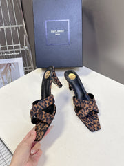 YSL 25S JILL MULES 75MM IN LEOPARD PRINT SMOOTH CALFSKIN