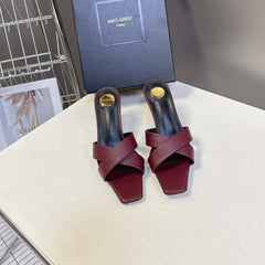 YSL 25S JILL MULES 75MM IN MAHOGANY RED SMOOTH CALFSKIN