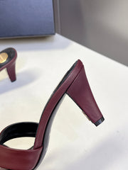YSL 25S JILL MULES 75MM IN MAHOGANY RED SMOOTH CALFSKIN