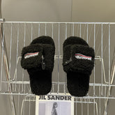 BALENCIAGA 25S SLIPPERS IN BLACK FAUX SHEARLING