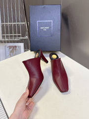 YSL 25S HIGH-HEEL SANDALS 75 MM IN DARK RED LAMBSKIN