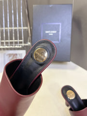 YSL 25S HIGH-HEEL SANDALS 75 MM IN DARK RED LAMBSKIN