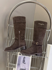 DIOR 25S BROWN HIGH BOOTS IN DARK BROWN SUEDE