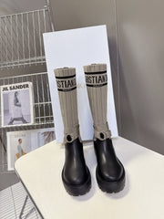 DIOR 25S D-MAJOR ANKLE BOOTS IN BLACK CALFSKIN AND BEIGE FABRIC