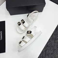 CC SANDAL 25S IN WHITE FABRIC WITH BLACK HARDWARE