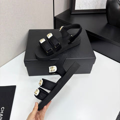 CC SANDAL 25S IN BLACK FABRIC WITH WHITE HARDWARE