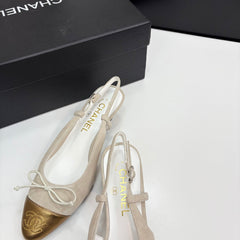 CC SLINGBACK 25S IN DUSTY BEIGE SUEDE AND GOLDEN BROWN LAMBSKIN WITH BOW