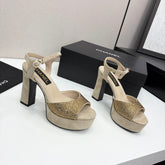 CC HEEL SANDAL 25S IN BEIGE SUEDE WITH CRYSTAL