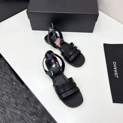 CC SANDAL 25S IN BLACK LAMBSKIN WITH SILK BOW
