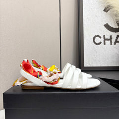 CC SANDAL 25S IN WHITE LAMBSKIN WITH SILK BOW