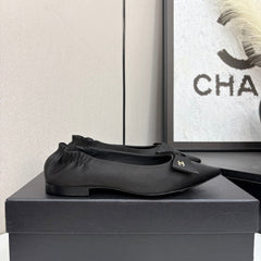 CC BALLET FLATS 25S IN BLACK SATIN WITH BOW