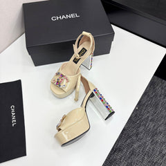 CC HIGH SANDAL 25S 110 MM IN LIGHT BEIGE CALFSKIN WITH MULTICOLOR STONES