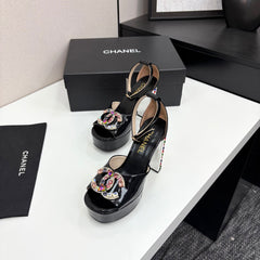 CC HIGH SANDAL 25S 110 MM IN BLACK CALFSKIN WITH MULTICOLOR STONES