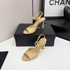 CC HIGH SANDAL 25S 80 MM IN BEIGE CALFSKIN WITH PEARL DETAILS