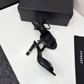 CC HIGH SANDAL 25S 80 MM IN BLACK CALFSKIN WITH PEARL DETAILS