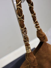 YSL 25S AMALIA 50 IN DARK CARAMEL SUEDE GOLD HARDWRE