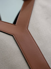 YSL 25S Y TOTE 50 IN BROWN BEIGE CANVAS AND CALFSKIN