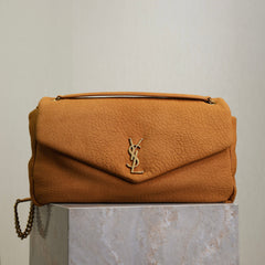 YSL 25S CALYPSO GM 38 IN BURNT ORANGE GRAINED CALFSKIN GOLD HARDWARE