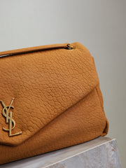 YSL 25S CALYPSO GM 38 IN BURNT ORANGE GRAINED CALFSKIN GOLD HARDWRE
