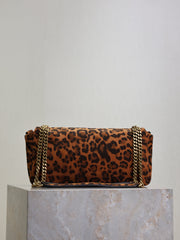 YSL 25S CALYPSO HANDBAG 26 IN BROWN LEOPARD PRINT VELVET GOLD HARDWARE