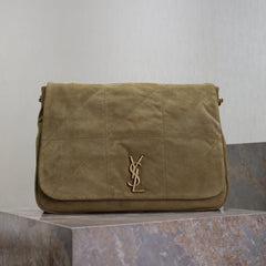 YSL 25S LARGE JAMIE 43 IN MUTED KHAKI SUEDE GOLD HARDWARE