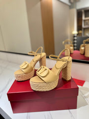 VLTN ESPADRILLE WEDGE SANDALS 25S 115 MM IN GOLDEN BEIGE LAMBSKIN