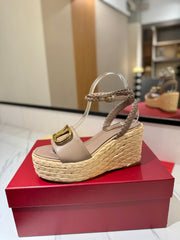 VLTN ESPADRILLE WEDGE SANDALS 25S 90 MM IN BEIGE BROWN LAMBSKIN STYLE 5