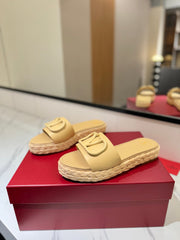 VLTN ESPADRILLE SLIDES 25S IN GOLDEN BEIGE LAMBSKIN STYLE 12