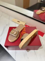 VLTN ESPADRILLE SLIDES 25S IN BEIGE BROWN LAMBSKIN STYLE 4