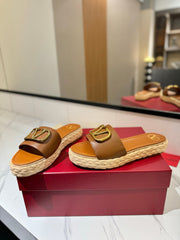 VLTN ESPADRILLE SLIDES 25S IN BROWN LAMBSKIN STYLE 2