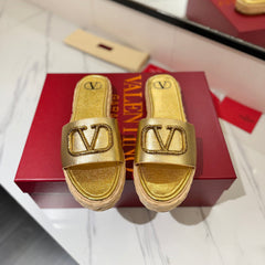 VLTN ESPADRILLE SLIDES 25S IN GOLD LAMBSKIN STYLE 1