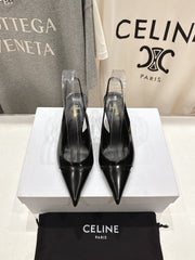 JUDY CAP TOE SLINGBACK 65MM IN BLACK SMOOTH AND SHINY CALFSKIN