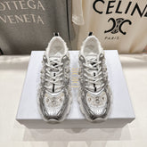 DIOR 25S SNEAKER IN SILVER LAMBSKIN AND MESH FABRIC WITH PEARL DETAILING