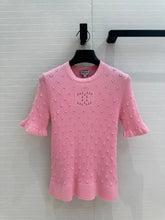 CC 25 Hollow Knitted T-shirt Pink cotton