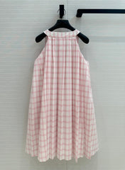 Loewe Plaid Suspender Skirt Pink Cotton