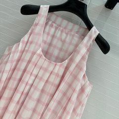 Loewe Plaid Suspender Skirt Pink Cotton