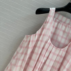 Loewe Plaid Suspender Skirt Pink Cotton