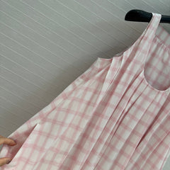 Loewe Plaid Suspender Skirt Pink Cotton