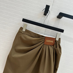 Loewe 25 Draped Skirt Khaki Brown Polyester Fiber