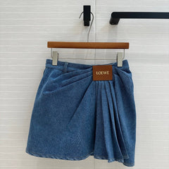 Loewe 25 Draped Denim Skirt Blue Cotton