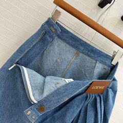 Loewe 25 Draped Denim Skirt Blue Cotton