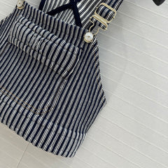 CC 25 Short Suspender Vest Dark Blue mix White Cotton