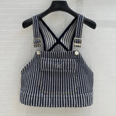 CC 25 Short Suspender Vest Dark Blue mix White Cotton
