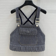 CC 25 Short Suspender Vest Dark Blue mix White Cotton