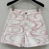 CC 25 Printed Denim Short Pink White Cotton