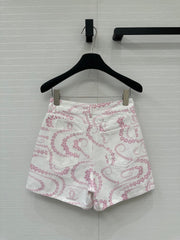 CC 25 Printed Denim Short Pink White Cotton