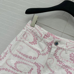 CC 25 Printed Denim Short Pink White Cotton