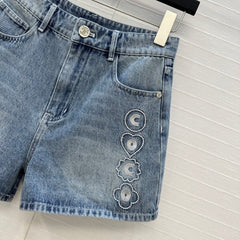 CC 25 Embroidered Short Blue Denim Cotton